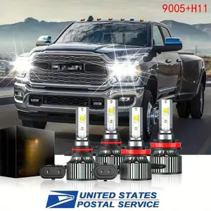 9005/HB3 (High Beam) + H11 (Low Beam) For Dodge Ram 1500 2500 3500 2009 - 2023 LED Headlight High&Low Beam Bulbs Combo Kit 9005/HB3+H11, 6000K Pure White Ultra Bright, Headlamp Bulb With Cooling Fan, Plug And Play, Easy Installation, Pack Of 4