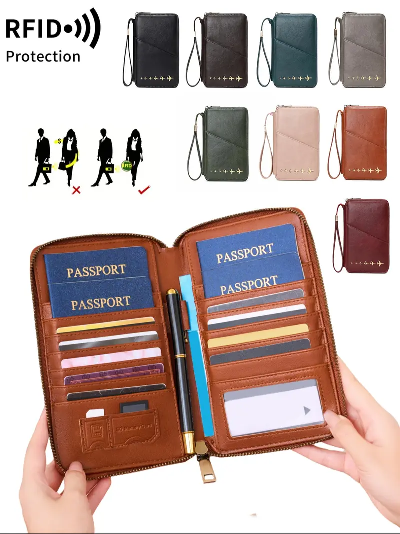Premium Passport Holder With Zipper - RFID Blocking Travel Wallet For Men & Women, Brown