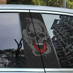 2pc Skull Snake Car B-Pillar Protection Sticker, Easy Peel & Stick, Sunproof Waterproof Scratch-Resistant, Fits All Cars, Car Exterior Decoration, Universal Car Sticker