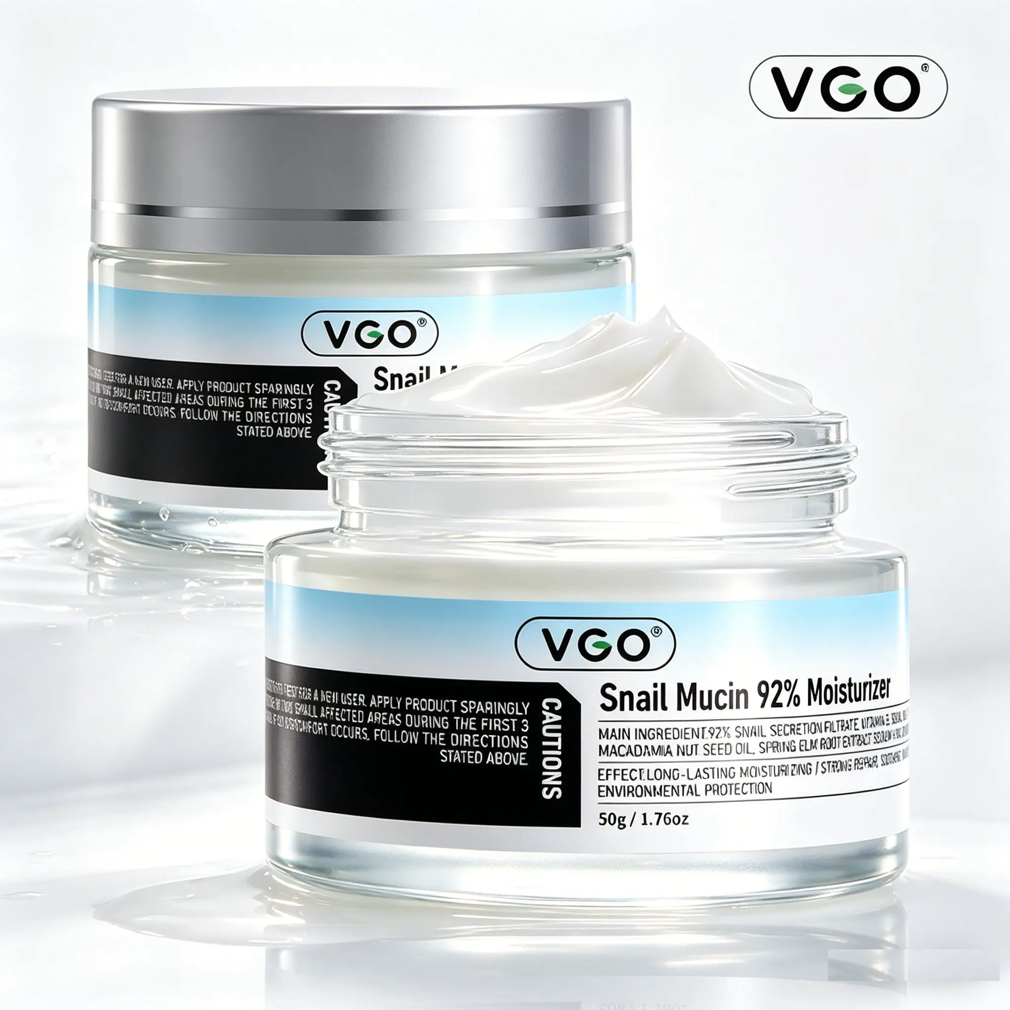 VGO [Get 4 facial cleansers free with orders over $80] 92% Snail Mucin Brightening Moisturizer 50g - Adult Daily Hydrating Gel Cream with Vitamin C Serum Essence, Charcoal for Oil Control, Pore Control, Skin Repair, Daily Moisture Nourishing, Adults, Radi