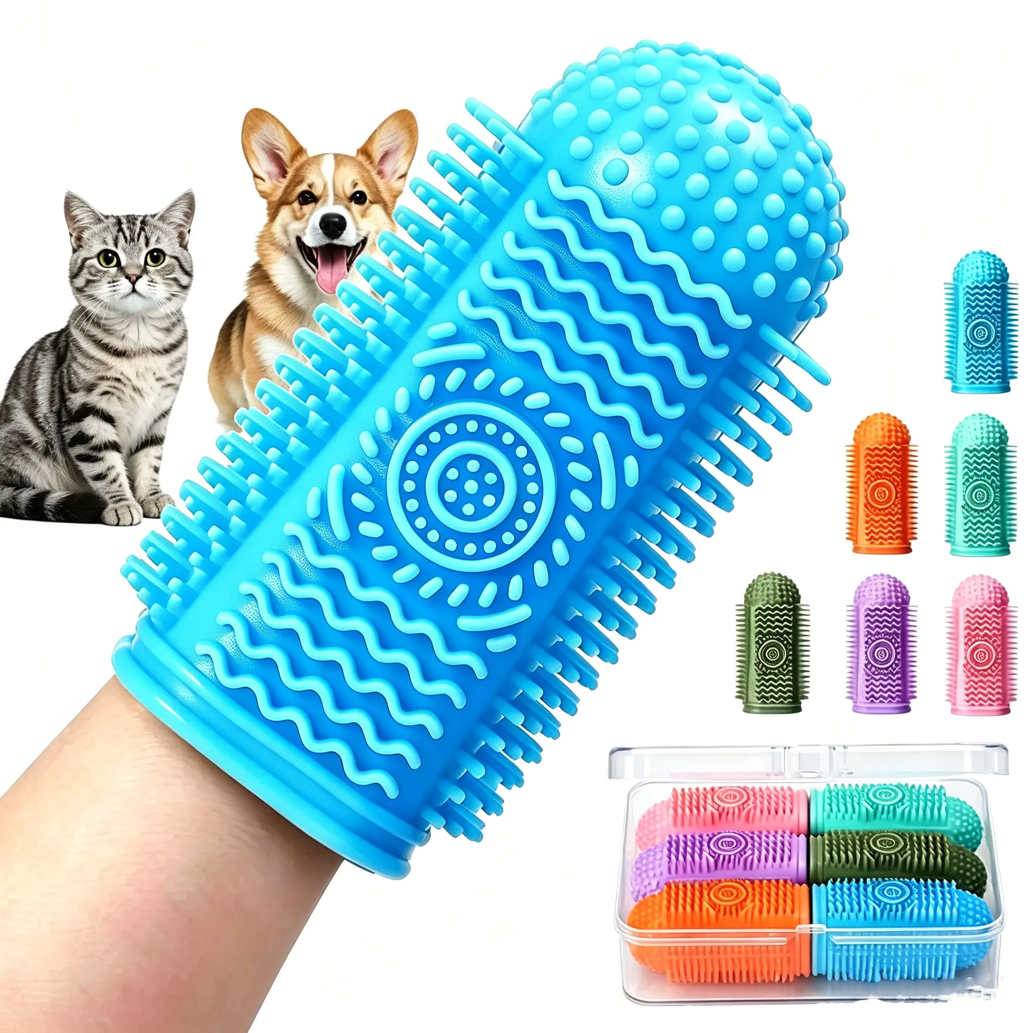 6Pcs Silicone Dog Toothbrush,360° Dog Tooth Brushing Kit,Finger Toothbrush,Cat Tooth Brush,Teeth Cleaning,Dogs Cats Teeth Cleaning Dental Care