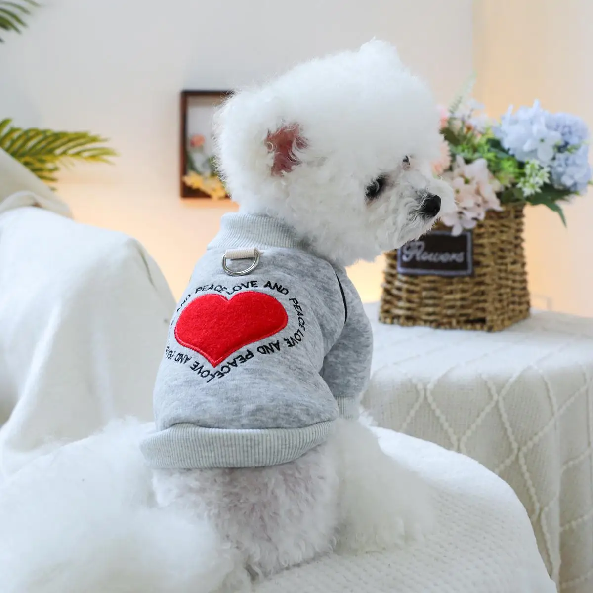 Heart & Letter Print Pet Sweatshirt, Round Neck Hoodies for Small Dogs & Cats, Fashionable Pet Clothing for Daily Wear