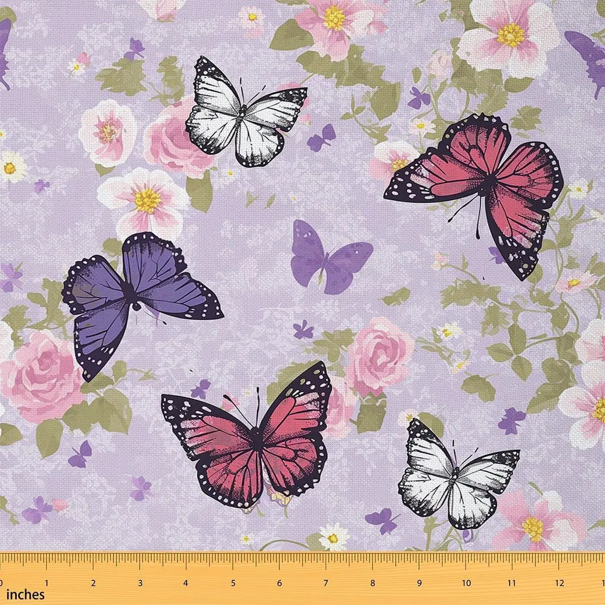 Butterfly Fabric,Rustic Style Floral Soft Flannel Polyester No Stretch Fabric,Shabby Chic Butterflies Decor,Purple Pink Crafts & Sewing Supplies DIY Fabric