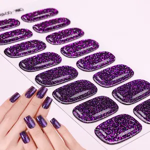 16 tips Gel Nail Full Wraps, Purple Glitter Nail Strips, Long-Lasting Self-Adhesive Full Nail Stickers, Solid Design, Spring&Summer, One Time Use, Suitable for Women And Girls, No Requiring UV Curing, Easy to Apply Remove, Nail Art Stickers, Nail Sticker