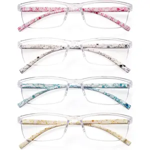 4 Pairs Reading Glasses, Blue Light Blocking Glasses, Computer Glasses for Women, Rectangle Eyewear Frame