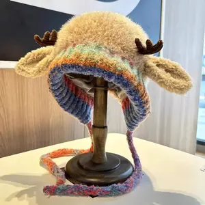 Christmas Reindeer Antler Hat, Knitted Warm Winter Hat with Ear Protection, Windproof and Cozy, Adjustable Size Fits Kids to Adults, Multi-use Design – Can Also Be Used as a Handbag