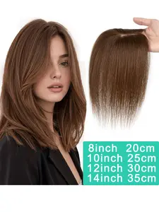 Real Human Hair Topper, Lightweight Invisible Root Booster, Voluminous High Crown Bangs, Soft curtain bangs, almost no bangs look Natural Looking Hair Extension, Human Hair Extensions 8-14inch Black Brown