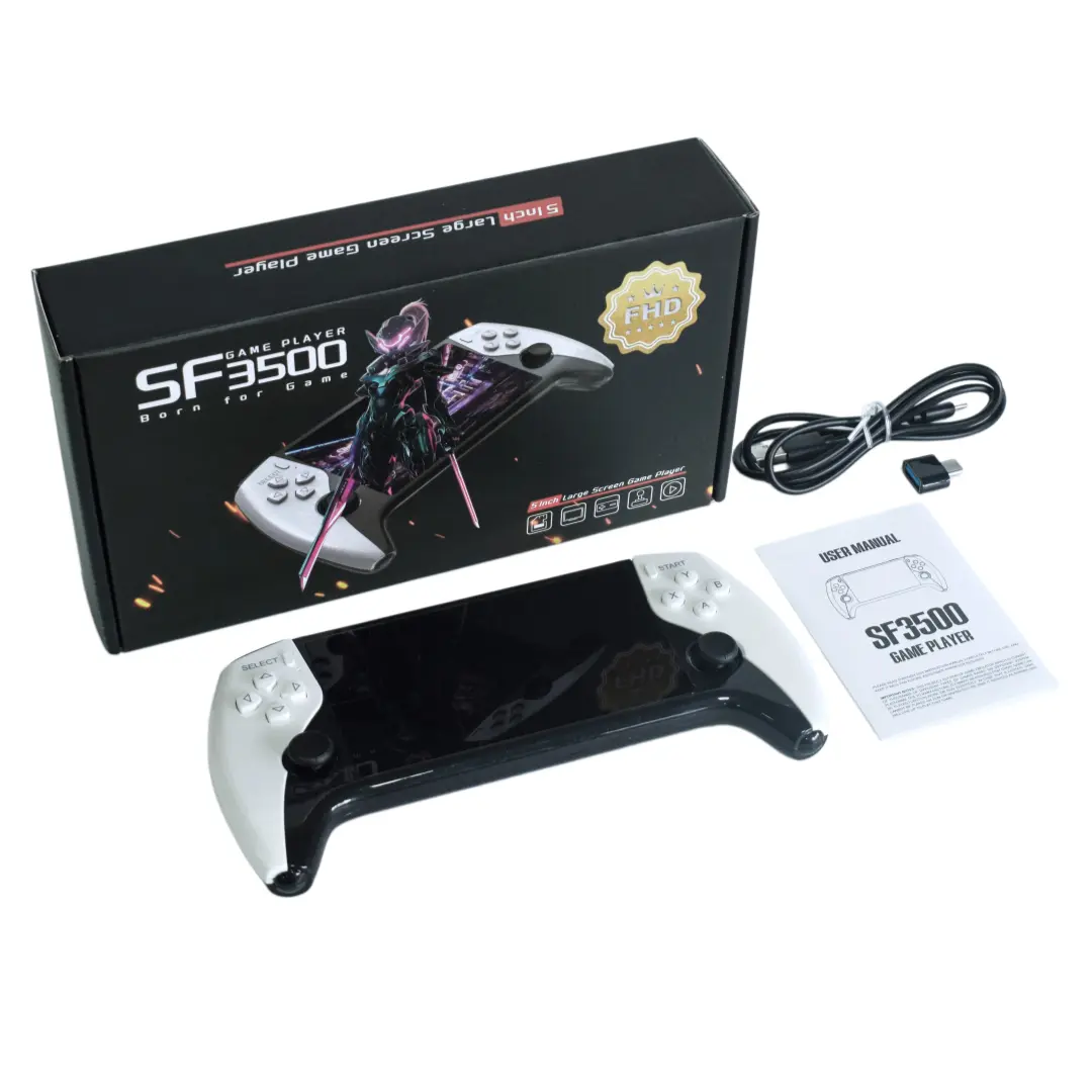 Holiday Gift SF3500 Retro Handheld Game Console, equipped with a 5.1-inch HD IPS display, preloaded with over 20,000 classic games and more than 14 emulators. This retro portable game player supports TV output and is an ideal gift for both kids and adults