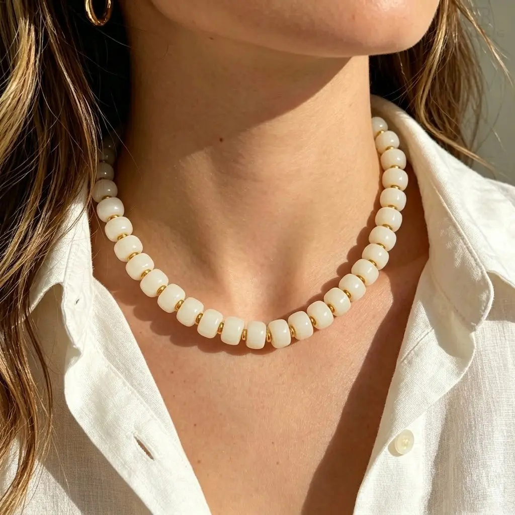 Chunky White Beaded necklace for Women Boho Big Round Bead Choker Collar Necklace Fashion Trendy Summer Necklaces Jewelry Gifts for Her backtoschool