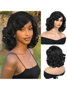 Short Curly Wigs for Women, Pre-Cut Layered Bob Wig with Bangs, Side Part, Heat-Resistant Synthetic Hair, Daily Use & Cosplay