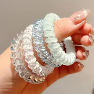 Telephone Cord Hair Ties 4pcs, High Elasticity No Crease Hair Bands for Women, Sweet Blue Coiled Stretchable Scrunchies for Aesthetic Everyday Hairstyles, Cute Hair Accessories Gift Set
