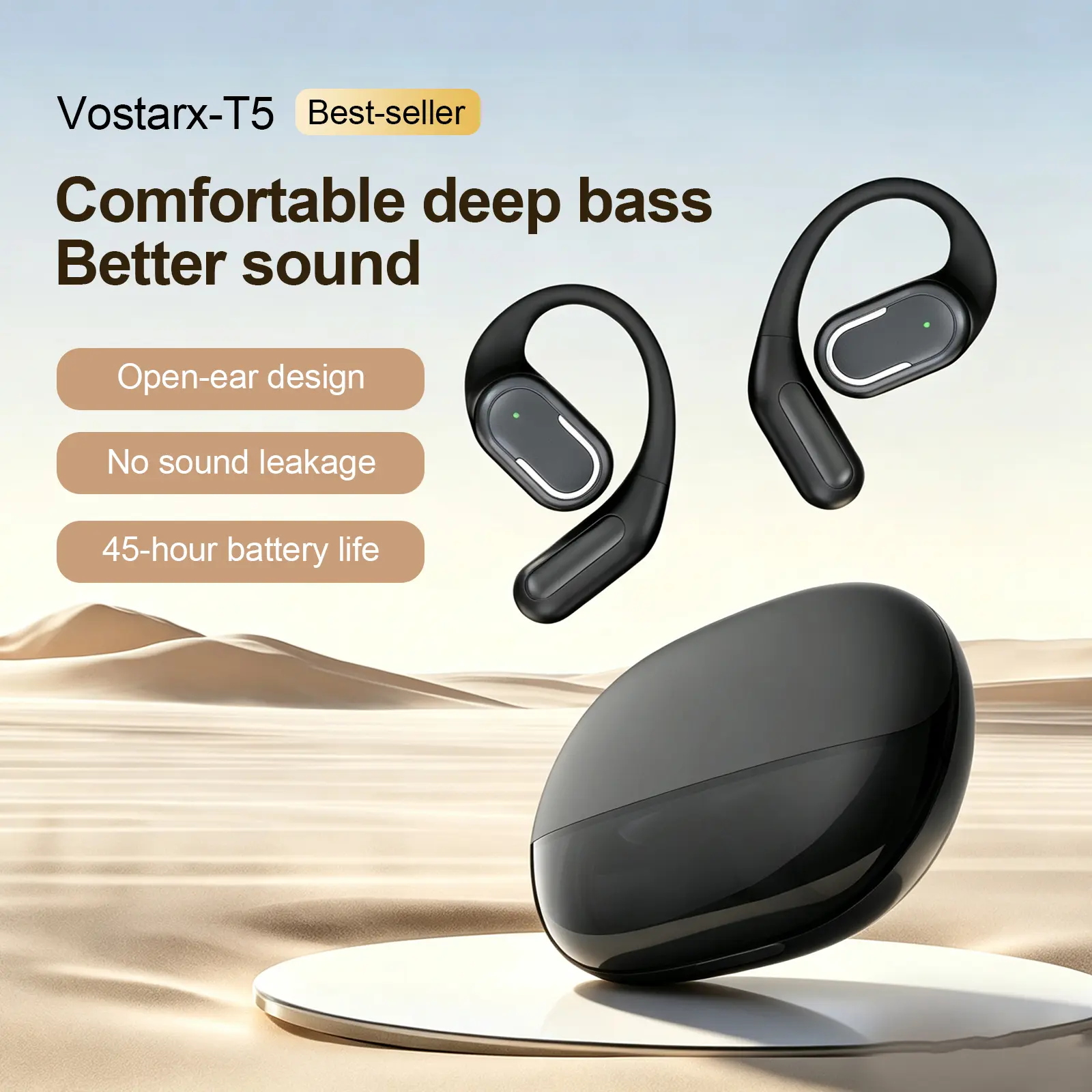 Vostarx Open-Ear Air-Conduction Headphones with Stereo ACS Acoustic Structure, LED Digital Display, Strong Battery Life, Clip Design, Fast Charging for Android Devices, Portable Spatial Audio Headphones