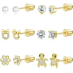 MILACOLATO 20G Hypoallergenic Stainless Steel CZ Heart Screw Back Stud Earrings, Female Fashion Costume Jewelry Gift for Girls summerwins