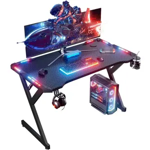 Ecofurnix Y-Shaped Gaming Desk  | 40 INCH Carbon Fiber RGB Desk with Cup Holder & Headphone Hook | Simple Assembly Dark Esports Style