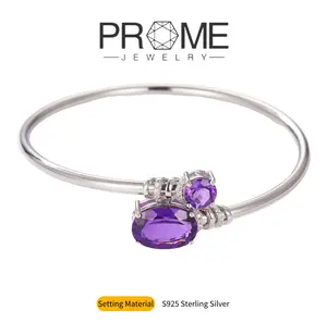 (SB011)S925 Sterling Silver Natural Amethyst Bracelet and Bangle Elegant and Sparkling Gift for Women’s Daily Wear