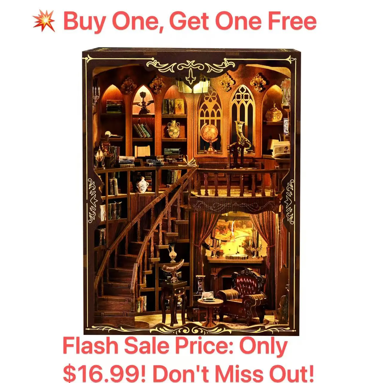 Ancient Rhyme Miniature Library Booknook Kit（Buy 1 Get 1 Free booknook kit！） - Exquisite DIY Wooden Model with 300+ Precision Laser-Cut Wooden Pieces, Bookshelf Display Decor, Intellectual Development Building Toy for Over 14 Years, Book Lovers, Collectib