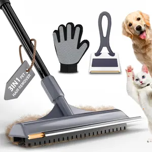 Pet Hair Cleaning Carpet Rake - Reusable Dog and Cat Hair Remover, with 58inch Reinforced Steel Handle, 3-in-1 Professional Modular Carpet Rake and Scraper Tool, Suitable for Long-Pile Carpets, Sofas, Stairs (Gray)