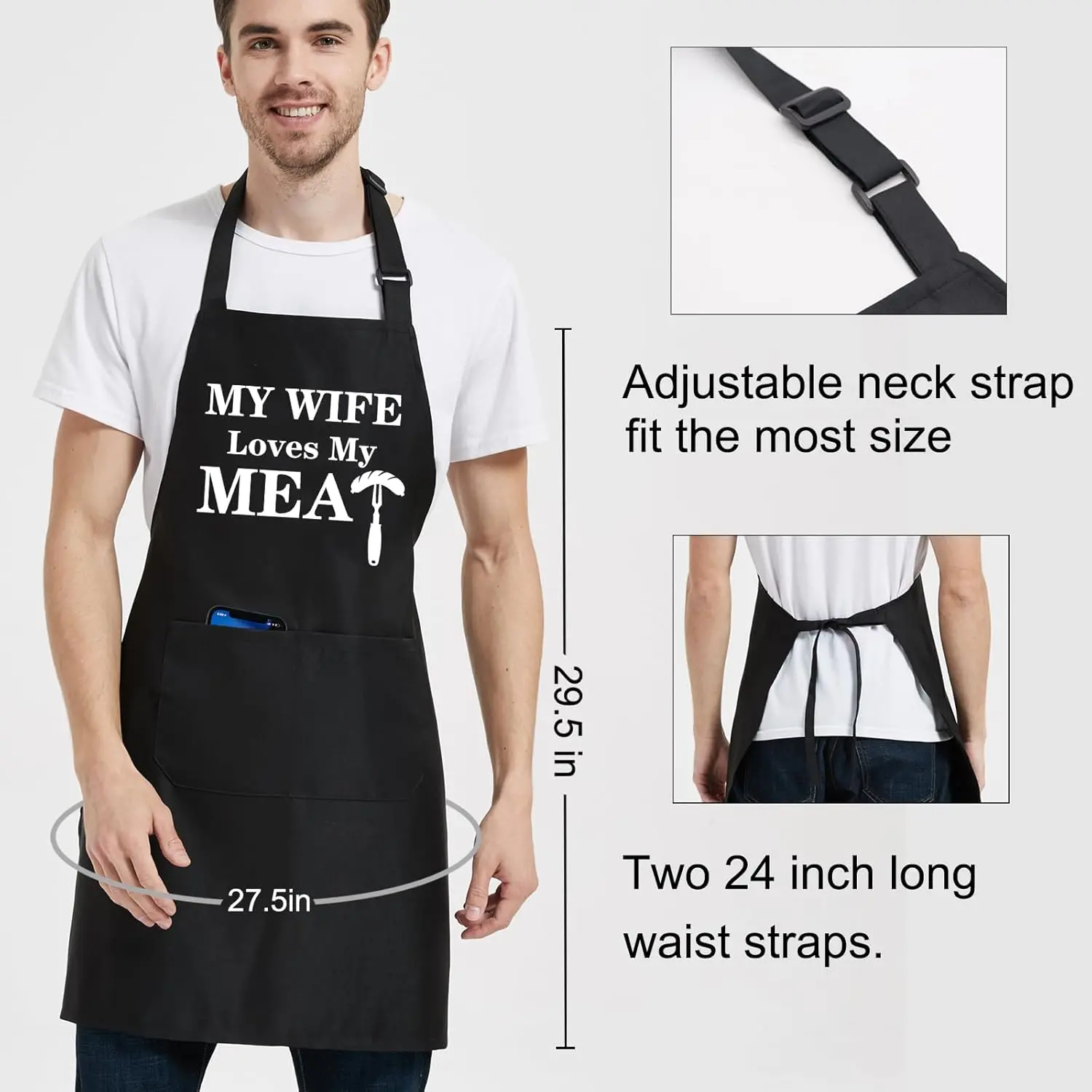 Funny Aprons for Men with 2 Pockets, Chef Apron for BBQ Grilling, Gag Gifts for Men, Husband Birthday Gifts from Wife