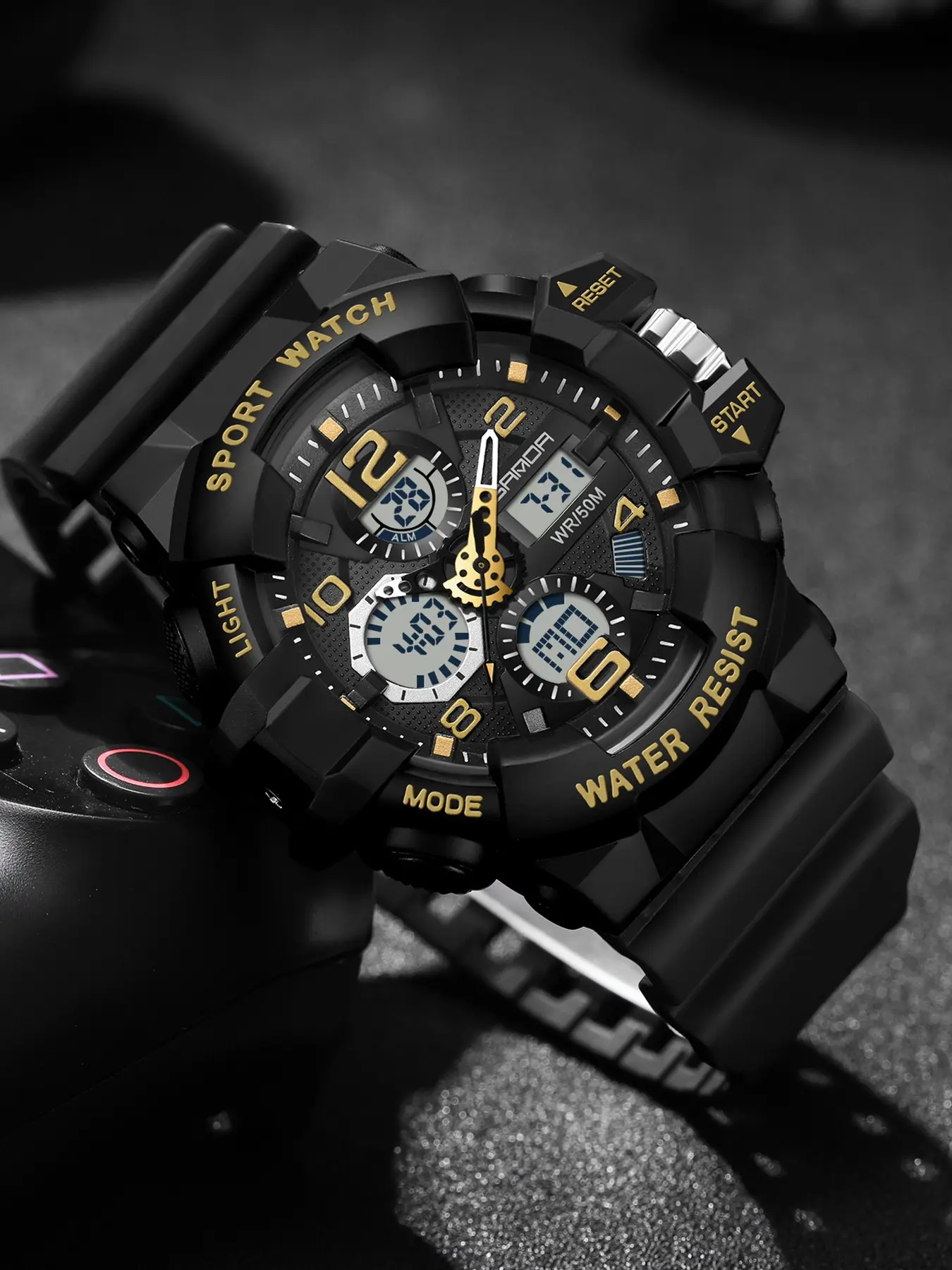 Sanda 3168 Dual Display Night Glow Sports Watch, Digital Wristwatch, Anti-Drop Durable, 50m Waterproof Electronic Watch, LED Night Glowing, Large Dial Design, Water Resistant Watch, Waterproof Watches