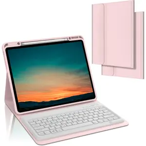 iPad Pro 13 inch Case 2024 with Keyboard, Magnetic Bluetooth Wireless Keyboard Case, Auto Wake/Sleep, Slim Folio Cover with Pencil Holder for iPad Pro 13 inch M4, Adjustable Angles, Light Pink