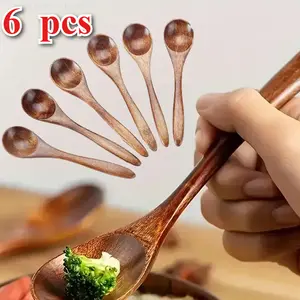 6-pcs Set Cutlery Small Tableware Wooden Spoon -5.3in X 1.2in, Sturdy and Durable, Can Be Used To Scoop Coffee Gummies and Sugar Honey, A Must-have Tool in The Kitchen, Textiles & Soft Furnishings