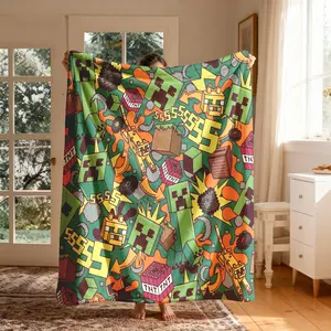 Minecraft Game Elements Flannel Blanket, Large Soft Lightweight Warm, Perfect for Bed Sofa Office Camping Travel, Christmas Winter Gift