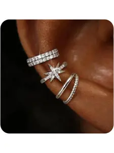 3Pcs Ear Cuff No Piercing for Women Gold Ear Cuff Earrings Silver Clip on Hoop Earring Adjustable Cartilage Helix Earring Hypoallergenic Fake Piercings Earrings Stack for Sensitive Ear Fashionable Jewelry Accessories Trendy Jewelry