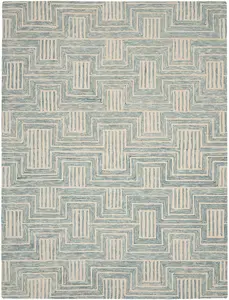 Nourison Home Interlock ITL06 Ivory Turquoise Contemporary Tufted Rug