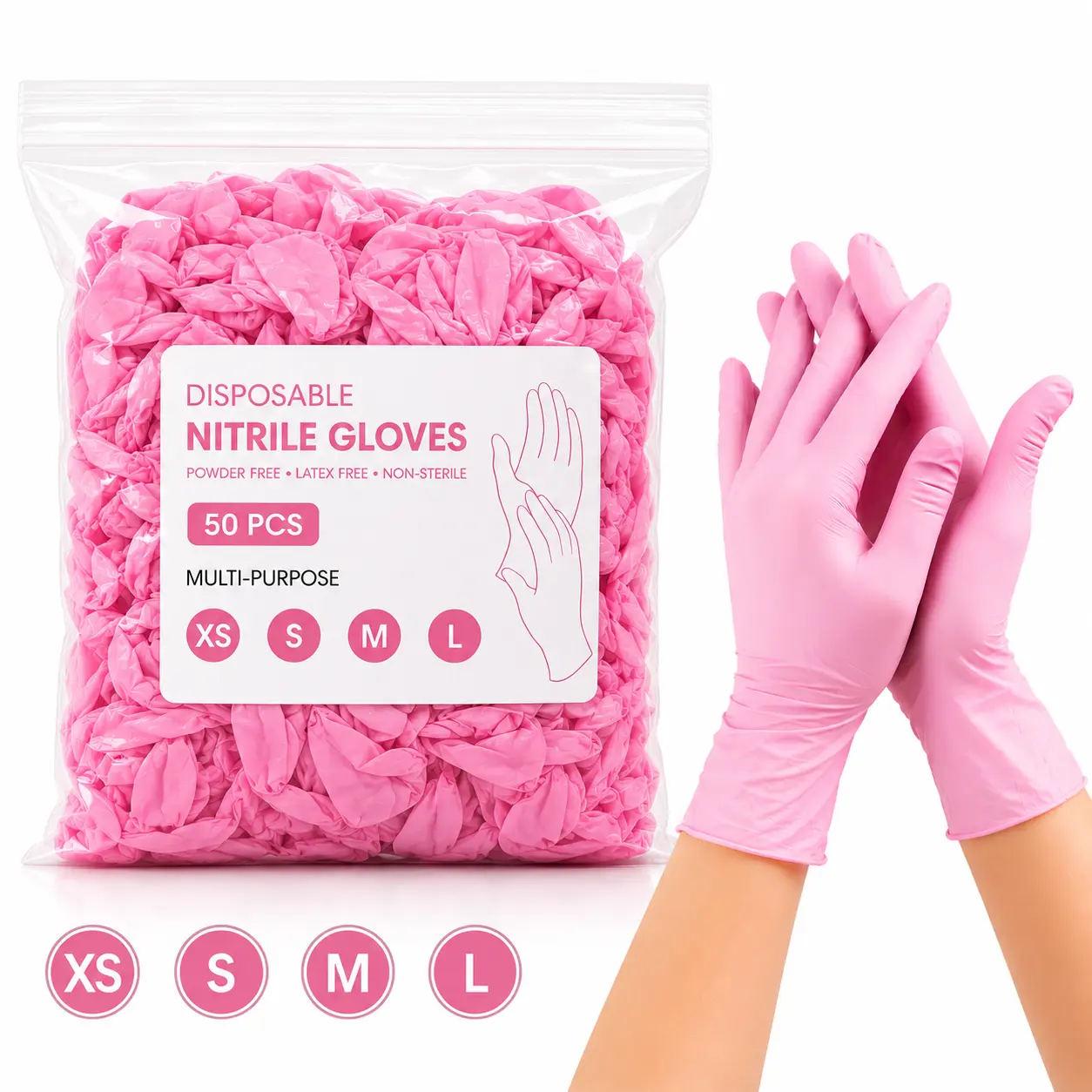 Pink Nitrile Disposable Gloves, 4 Mil Thick Powder Free Latex Free Gloves for Kitchen Cleaning, Hair Dye, Tattoo, Pet Care, Manicure, Dishwashing & Household Tasks