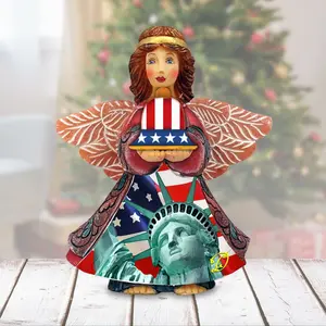 G.DeBrekht 516661 6x5 in. Patriotic Angel Figurine - Traditional Christmas Decoration, Festive Ornament, Ideal Holiday Gift for Home Decor