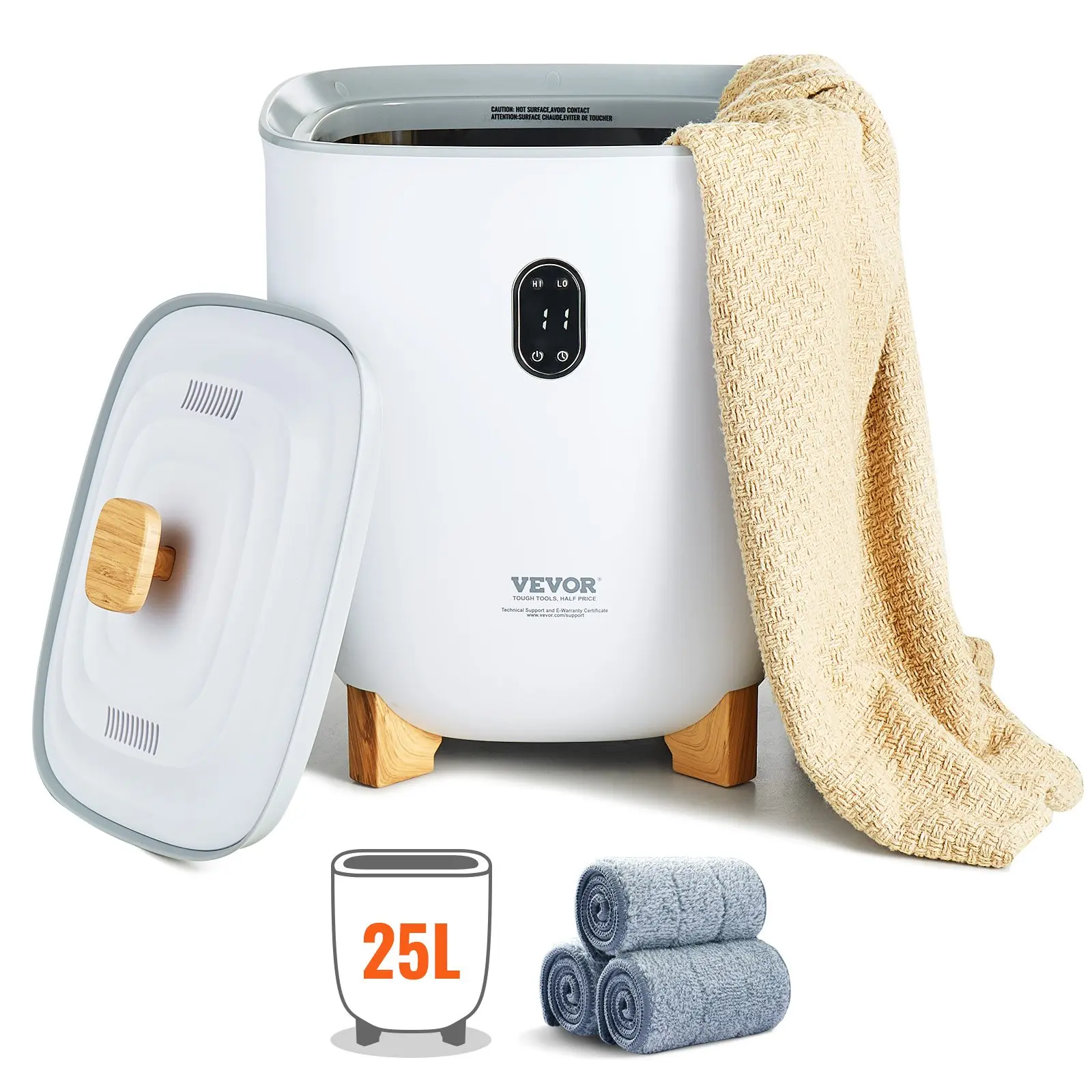 VEVOR Towel Warmer 25L, TikTokShopBlackFriday, Towel Warmer Bucket with 2 Heating Modes, 20/40/60/90 Min Auto Shut Off, Bottom Heating Columns, LED Screen, Large Towel Warmer for Bathroom, Spa, Bathrobe, Blanket & Pajama