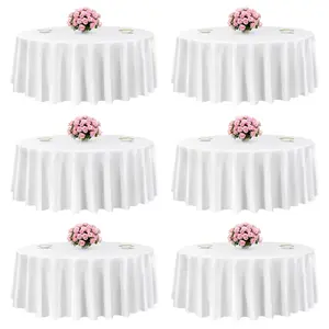 VEVOR White Round Tablecloths 6 Pack, 120 Inches in Diameter, Stain- & Wrinkle- Resistant, Machine Washable Table Clothes, Polyester Fabric Table Covers for Wedding, Party, Banquet, Formal Events