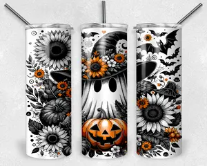 Witchy Ghost Halloween Tumbler: Spooky Sunflower Halloween Cup With Straw, Insulated Halloween Mug, Witchy Halloween Gift For Her