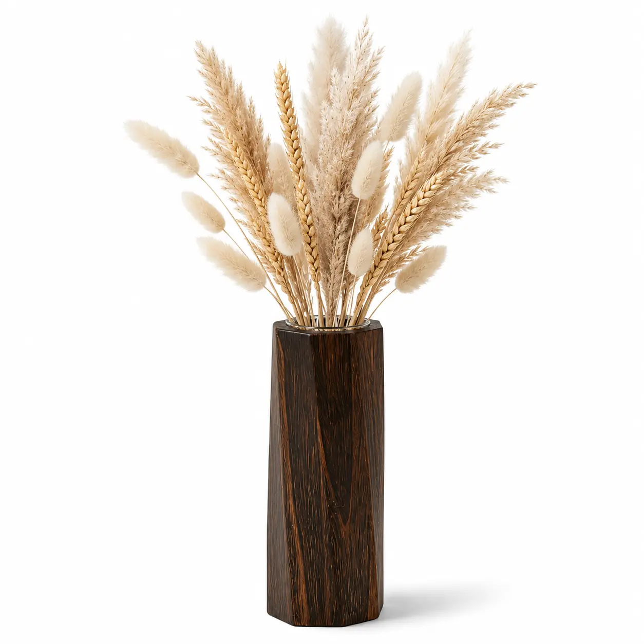 Solid Wood Vase with Glass Insert - Waterproof Floral Piece, Boho Vase Filler Compatible for Fresh/Dried Flowers - Rustic Farmhouse Home Decor Table Centerpiece Gift