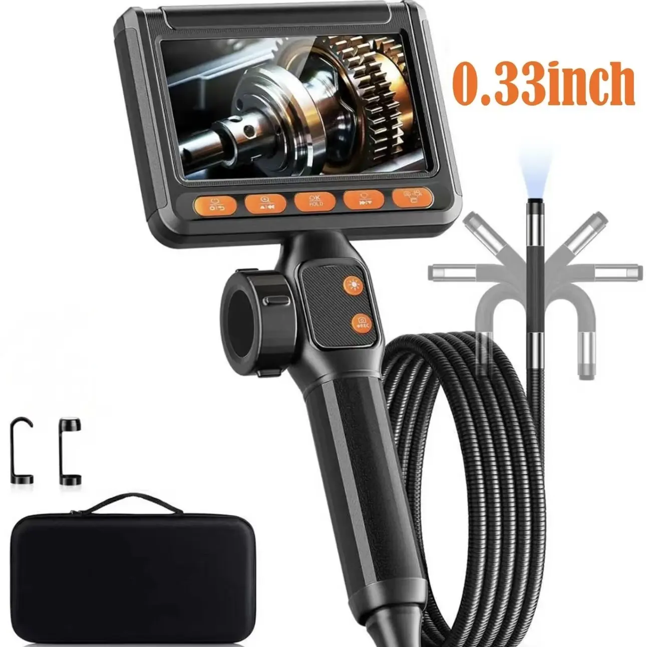 Two Way Endoscope Camera, 180° Articulating Borescope with Light, Waterproof Snake Camera Inspection Scope for Automotive Mechanic, Wall, Drain, Home Improvement, 1080P HD Video
