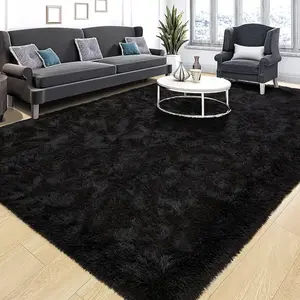 Super Soft Fluffy Rug for Bedroom, Modern Shaggy Fuzzy Kids Rug for Living Room, Plush Indoor Nursery Home Decor Rug with Non-Slip Bottom, Black 4x6ft