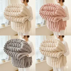 Luxurious Faux Rabbit Fur Striped Blanket - Ultra Soft 2m x 2.3m Flannel Throw for Soft Girl Bedroom - Warm Sensorial Immersion Blanket for All-Season Home Decor - High-Texture Cozy Nap Blanket for Couch & Travel #SoftGirl #CozyVibes #HomeFinds