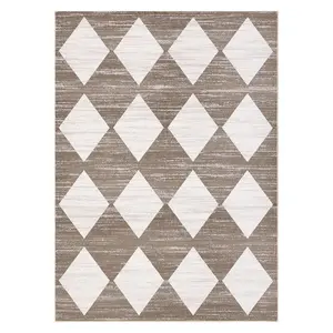 10 x 13 ft Polyester Brown Rectangular Living Room Bedroom Dining Room Modern Geometric Diamond Print Machine Washable Area Rug-C