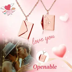 Orphic Stainless Steel Envelope Pendant Necklace with Love You Card Customizable Photo for Women Couples and Mothers Openable Design Perfect for Special Occasions