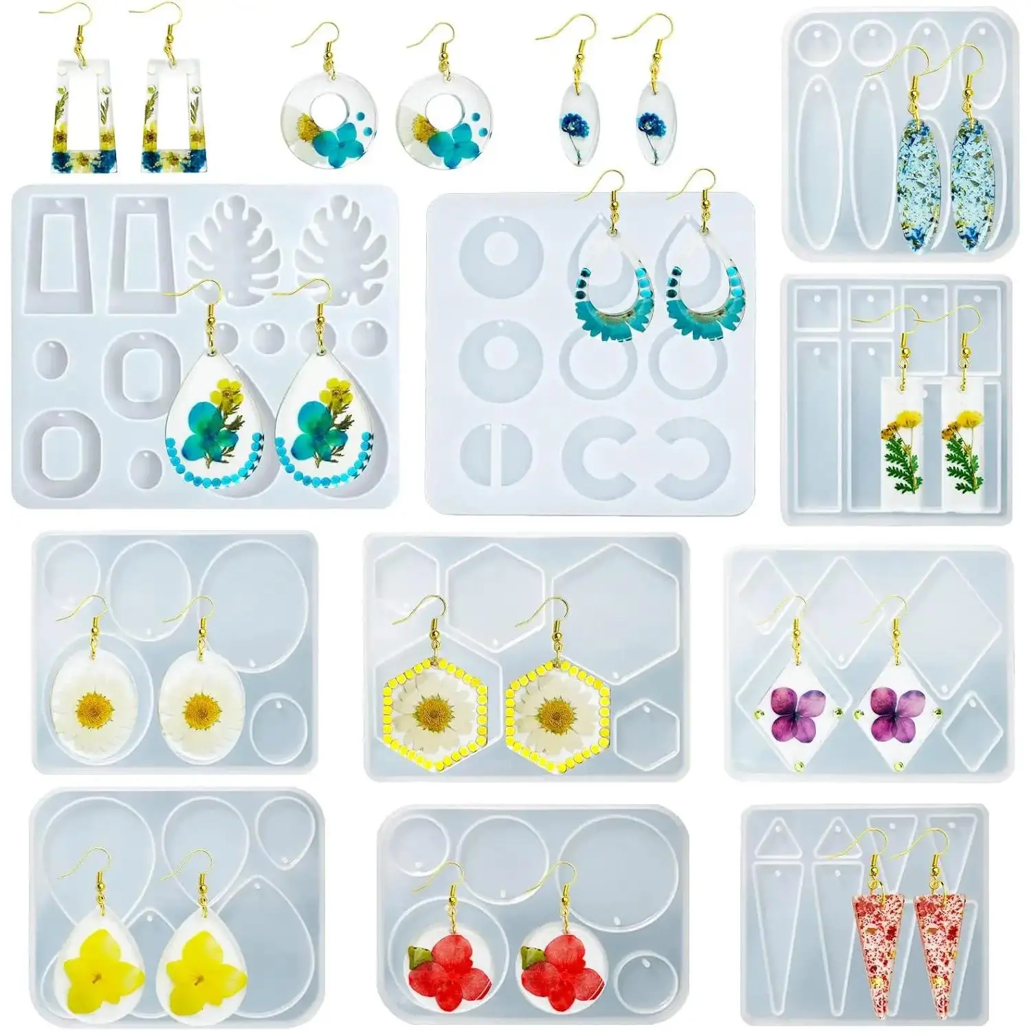 10Pcs Resin Earring Mold,Silicone Epoxy Resin Jewelry Molds Set Dangle Pendant Molds for Women,Jewelry Making Tools Crystal Craft Kit Crystal  CharmsABSummit Active