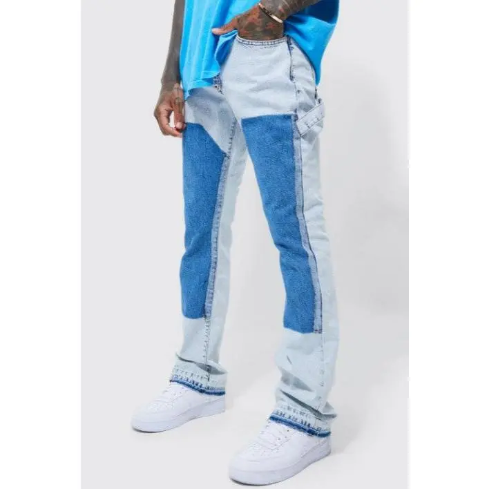 SLIM RIGID FLARE PANEL DISTRESSED JEANS