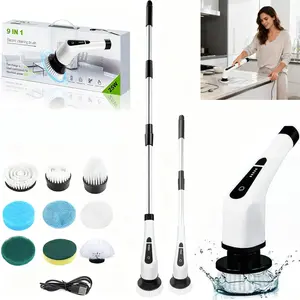 Electric Spin Scrubber, Electric Cleaning Brush with 5-Speed Adjustable Settings – Cordless Shower Scrubber, IPX7 Waterproof, 9 Replacement Heads & Removable Telescopic Pole, for Bathroom & Kitchen
