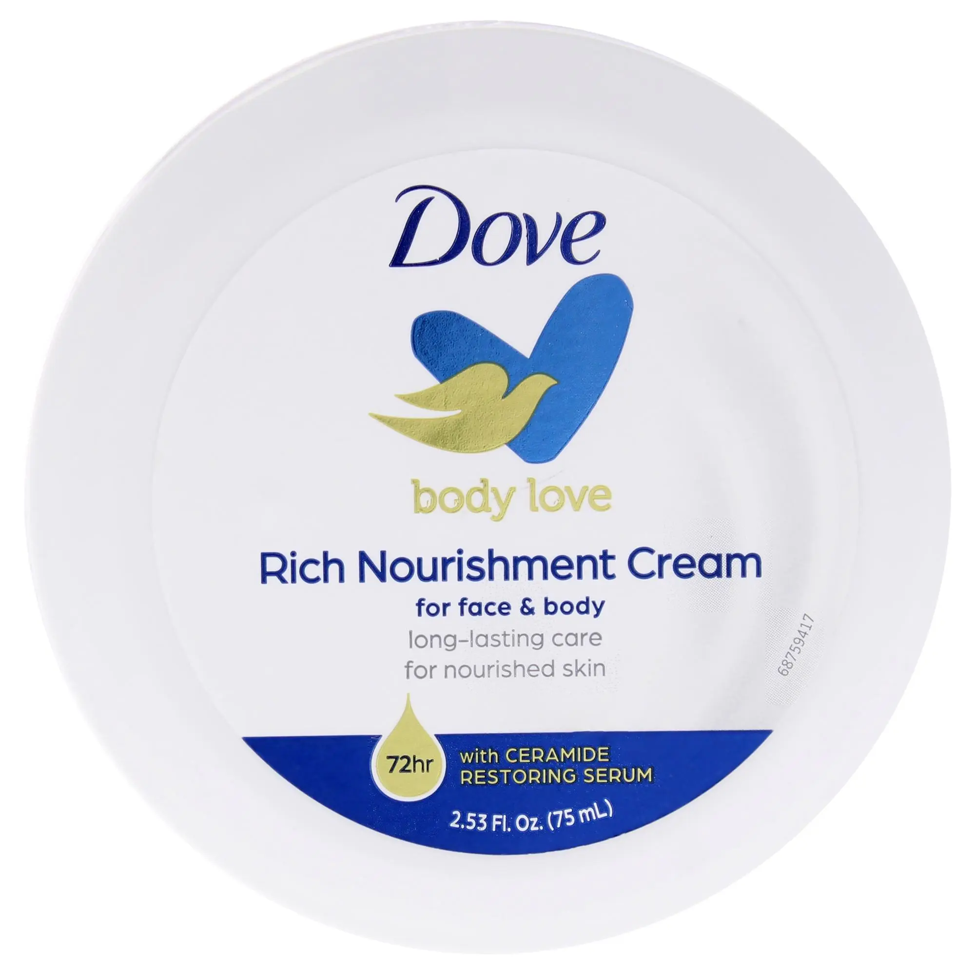 Dove Rich Nourishment Cream Jar, Unisex Body Care Face & Body Moisturizer - 2.53 oz (75ml) Daily Hydrating Lotion