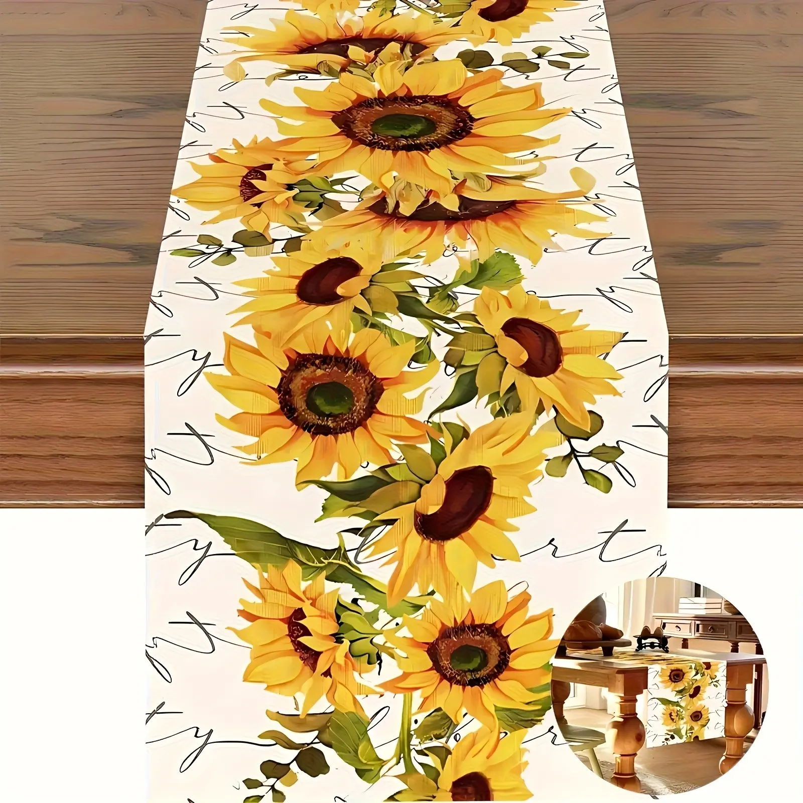 Sunflower Print Table Runner, Farmhouse Style Rustic Charm Warm Design, Perfect for Thanksgiving, Mother's Day & Holidays, Suitable for Parties, Coffee Tables, Dining Tables, Home Decor