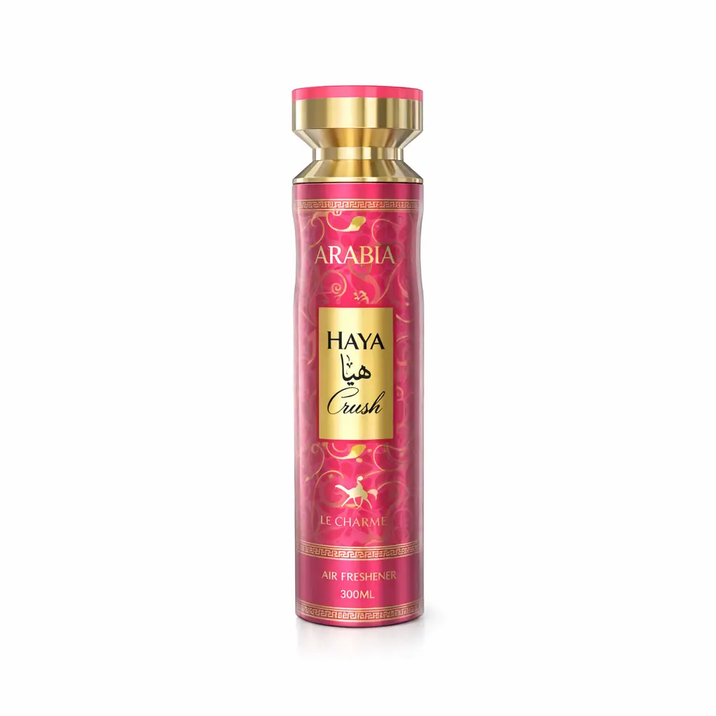ARABIA HAYA CRUSH 300ML – Dubai Imported Air Freshener | Sour Cherry & Raspberry Top Notes | Marshmallow & Vanilla Heart | White Suede & Sandalwood Base | Luxury Home & Office Spray
