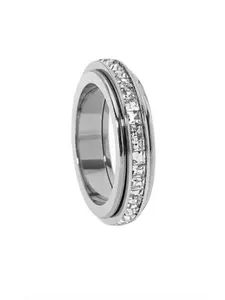 New Embellished Small Square Drill Ring, Statement Rings, Stress-Reducing Rotatable Jewelry, Casual Style, Random Print, Steel Material