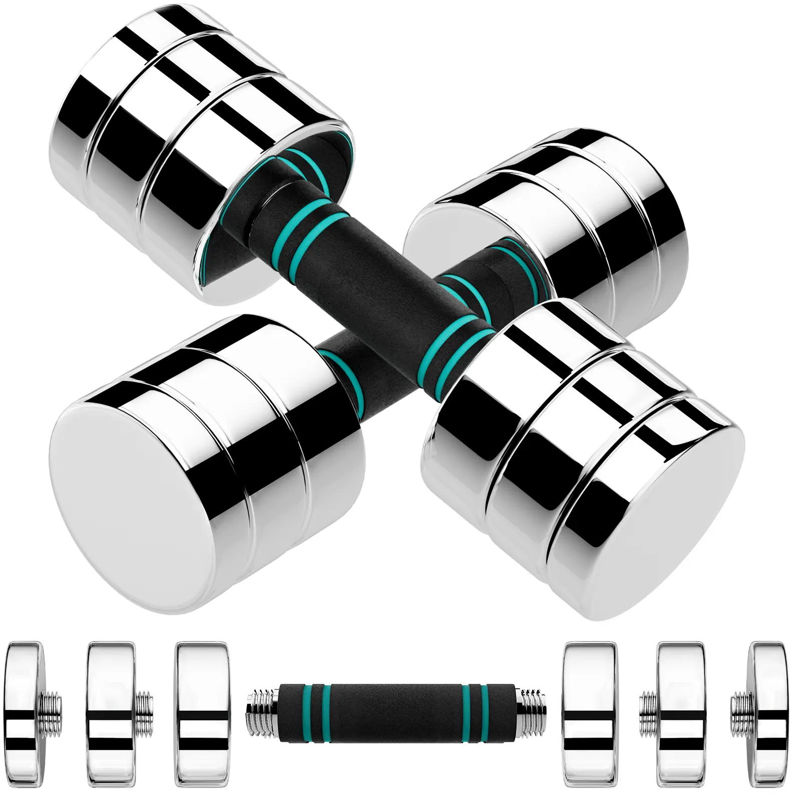 TLGREEN Steel Adjustable Dumbbell Set of 2, 5/10/15lb Free Weights Dumbbells Set, Non-Slip and Comfortable Foam Handle, Adjustable Dumbbells Weights Set for Home Gym Office Exercise Home Gym Equipment, lifting straps, weights