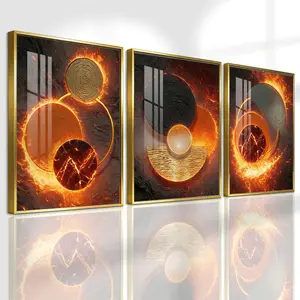 3 Counts Aluminum Alloy Framed Painting, Abstract Fire And Lava Geometry Pictures, Home Decoration For Living Room, Bedroom, Office, Restaurant, Hallway Wall Decor, Odorless Print Artwork, Luxury Perfect Gift For Friends And Family