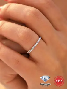 S925 Sterling Silver Synthetic Moissanite Engagement Ring, Fashionable Engagement Ring for Women, Trendy All-match & Exquisite Jewelry for Birthday Gift, Moissanite Ring Band