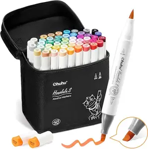Ohuhu Alcohol Markers: Brush & Soft Chisel - 48 Colors - Dual Tips Drawing Markers for Artist Beginner Adult Coloring Illustration Sketching - Red Dot Award Winner - Refillable - Honolulu S Series of Ohuhu